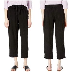 Eileen Fisher Organic Cotton Gauze Cropped Pull On Pants Large Black Lagenlook